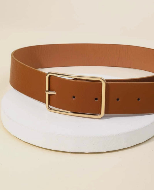 Faux Leather Rectangle Cutout Buckle Belt