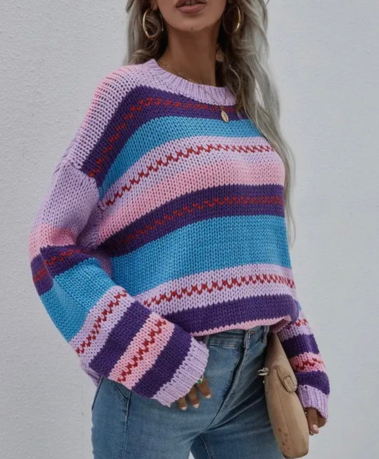 Purple Striped Knit Sweater