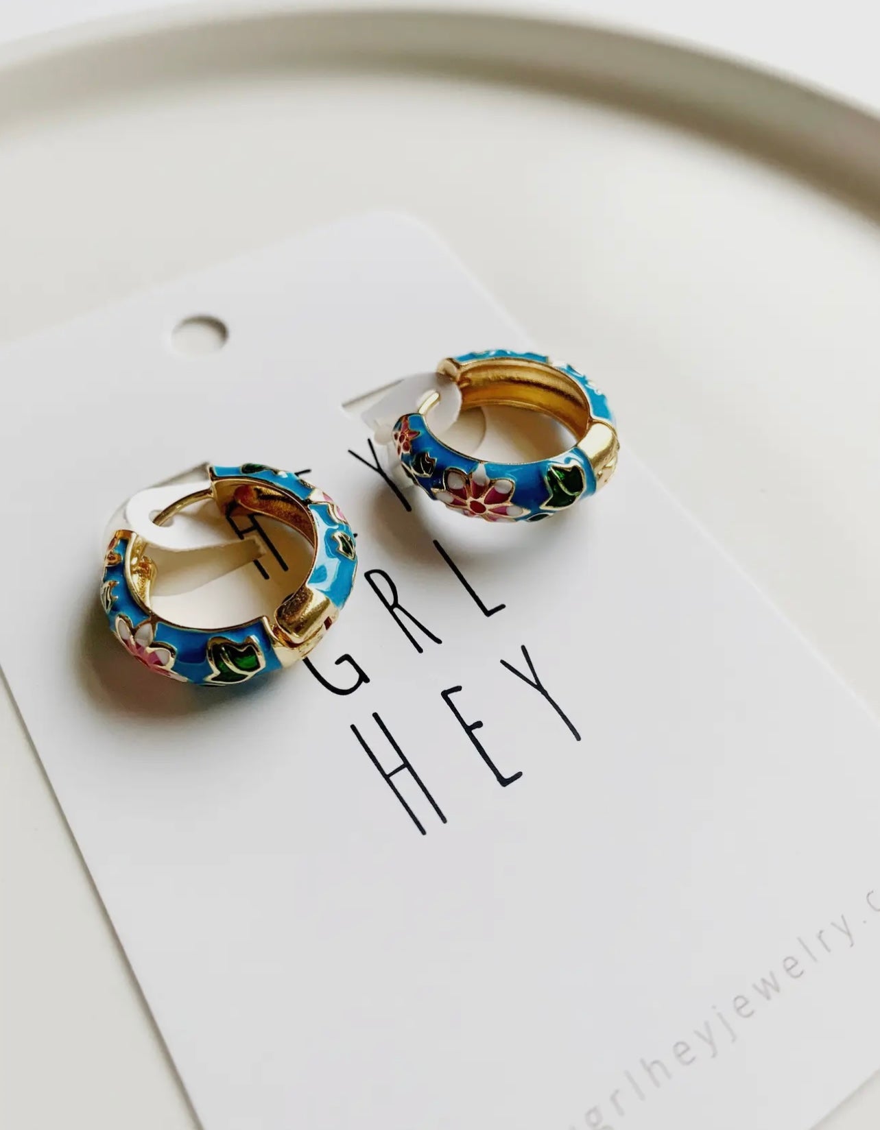 Blue Flowered Enamel Earrings