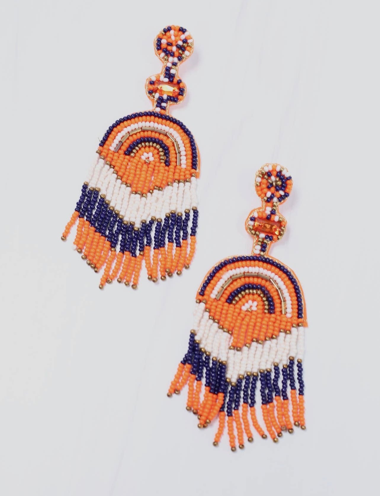 Orange & Blue Beaded Fringe Earrings