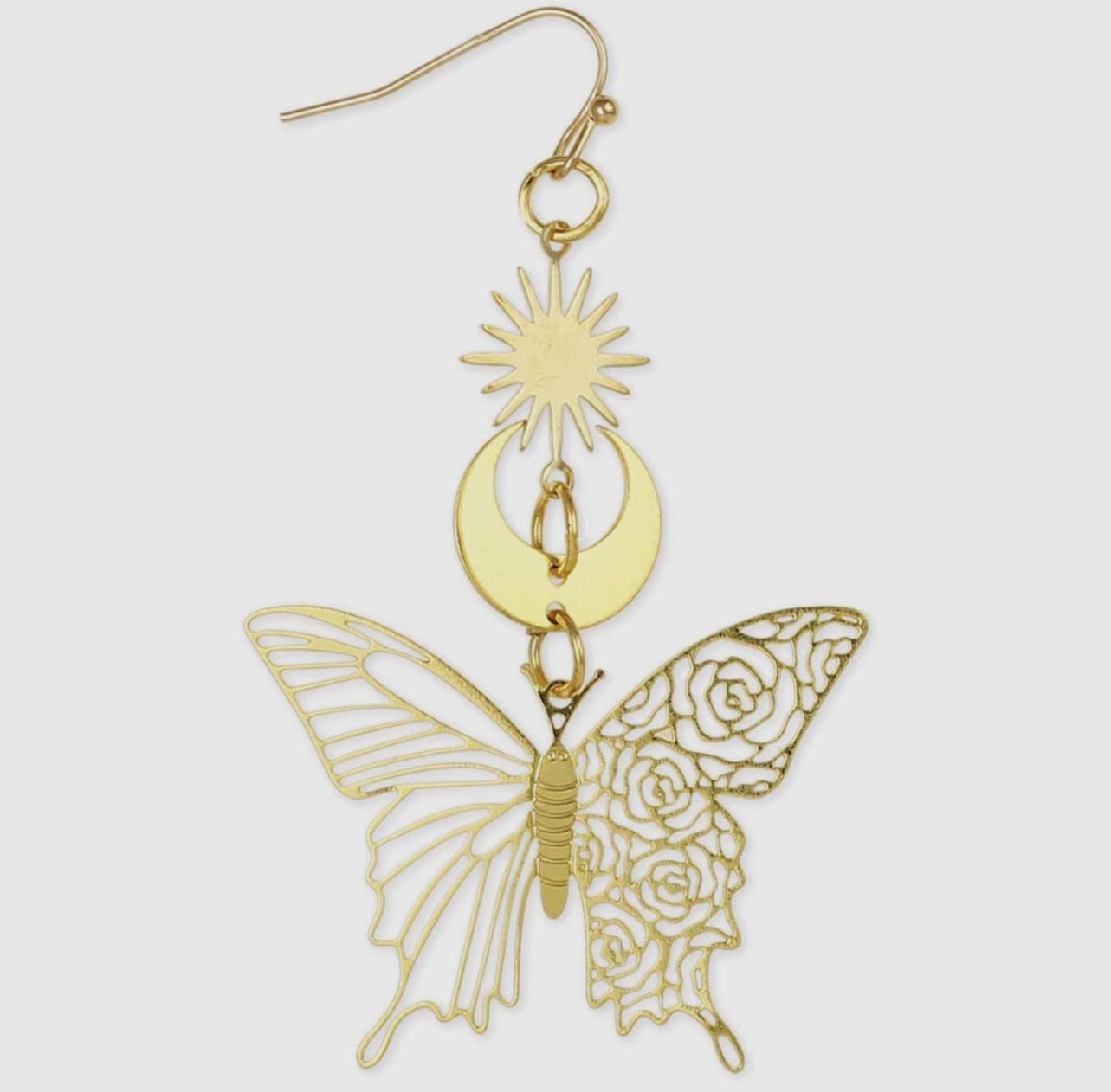 Celestial Butterfly Gold Moon Earrings