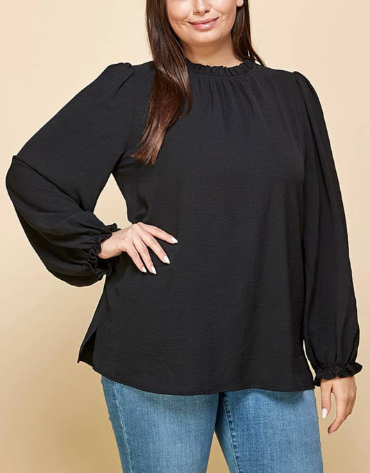Mock Neck Blouse with Ruffle Sleeves