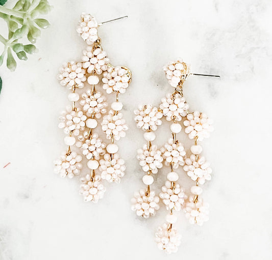Beaded Flower Chandelier Earrings