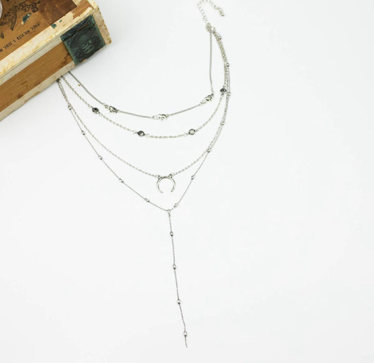 4 Layer Boho Necklace- Silver